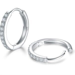 New Sterling Silver and Cubic Zirconia Small Huggie Hoops 12mm